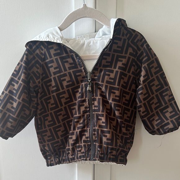 Fendi Kids White and Brown Raincoat - Picture 4 of 6